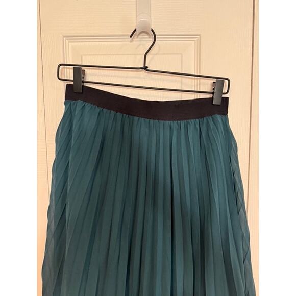 New Pleated Midi Skirt - Green A Line Elastic Waist - Career Cocktail - Picture 6 of 9